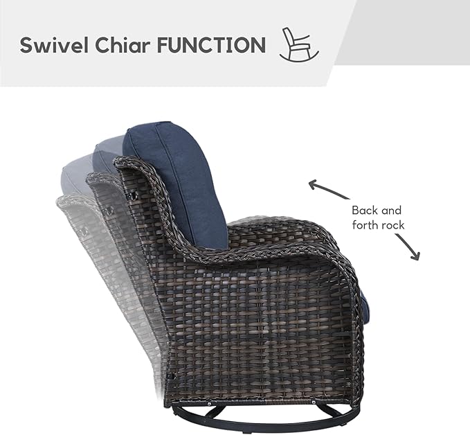 4 Piece All-Weather PE Wicker Outdoor Furniture Set with Swivel Rocker Chairs, Outdoor Sofa & Coffee Table