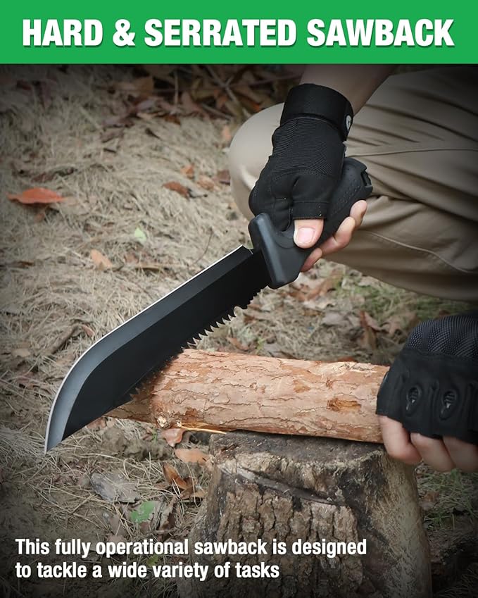 Mossy Oak Machete with Saw, 16" Sharp Machete with Sheath, Ergonomic No-Slip Handle for Bushcraft, Outdoor Hunting, Garden Cutting Small Trees and Yard Work