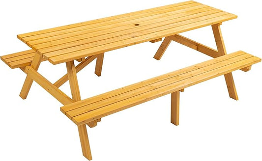 Outdoor Wooden Picnic Table with Benches Camping Dining Table for Garden Patio Backyard,Natural Color (Natural, Rectangle)