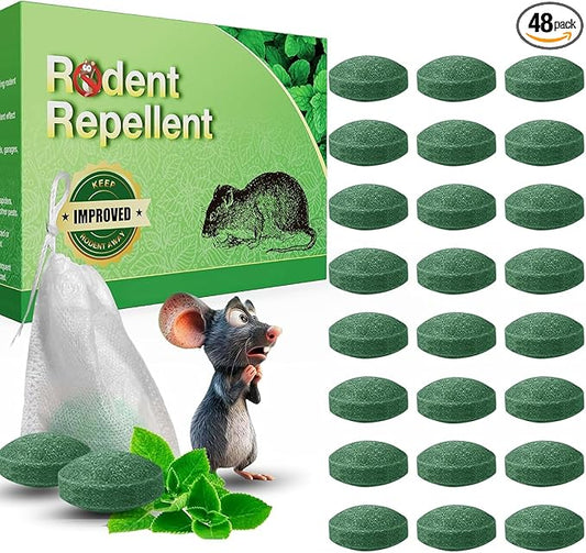 48P Rodent Mice Repellent, Peppermint Oil to Repel Mice and Rats, Rodent Mouse Repellent for Car, Natural Ingredients Rat Repellent Balls Deterrent Indoor, Family & Pet Safe
