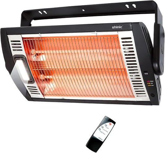 Shinic Garage Heater, 1500W Ceiling Mounted Shop Heater with Remote Control, 5 Mode Settings, 90° Tilting, Overheat Protection & ETL Listed for Indoor/Outdoor Use,Black