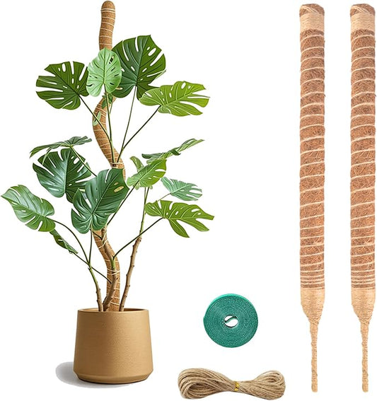 2 Pack Bendable Moss Pole 20 Inch, Monstera Plant Support Stake,Coco Coir Pole Sticks for Indoor Plants,Climbing Potted Plants，Pothos, Philodendron with Plants Ties