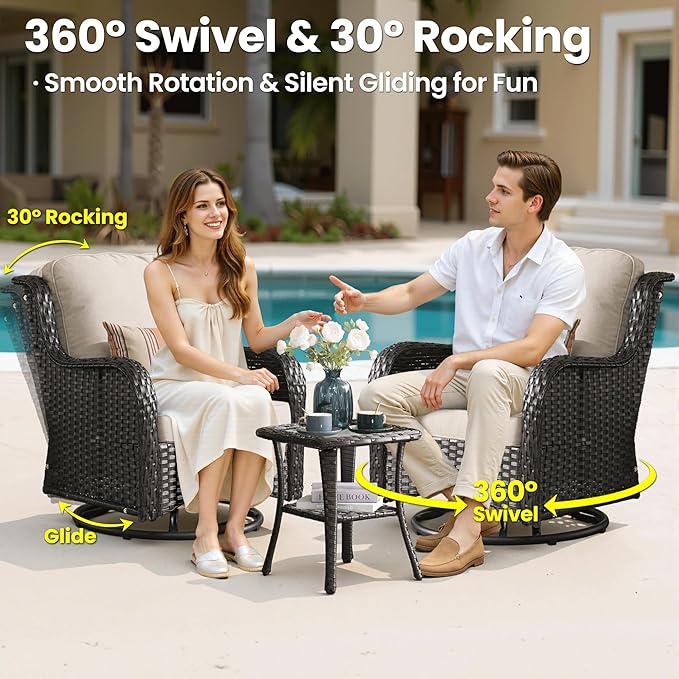 ovios 9 Pieces Patio Furniture Set, Outdoor Wicker Sofa Couch with Swivel Chairs Ottomans Comfy Cushions, All Weather High Back Modern Conversation Sets, Brown Rattan, Beige