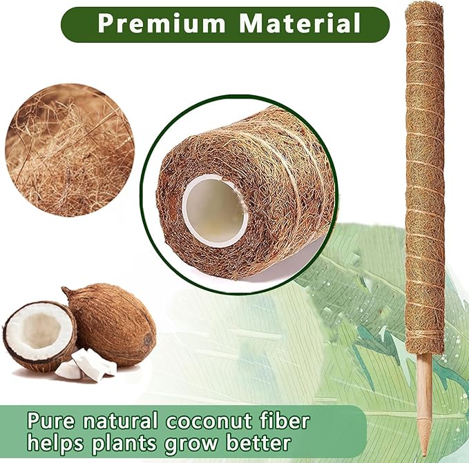 4-Pack 17 Inch Stackable Moss Poles for Monstera & Climbing Plants, Indoor Plant Support Stakes