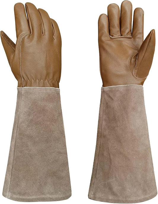 Leather Gardening Gloves – Goatskin Palm & Cowhide Cuff, Thorn-Resistant Long Garden Work Gloves for Men & Women(XS)