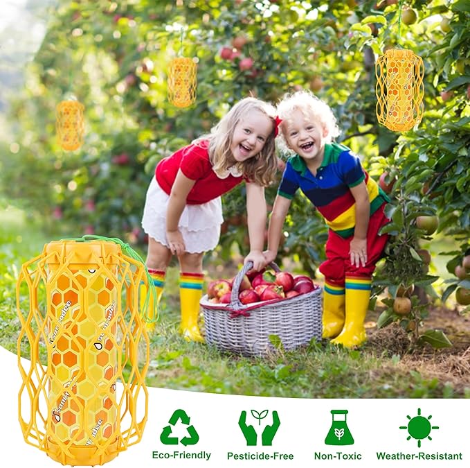 4 Pack Upgraded Wasp Trap Outdoor Hanging, Carpenter Bee and Hornet Catcher, Reusable Yellow Jacket Trap with Bait Reservoir, Bee Killer and Wasp Catcher for Outside (Orange)
