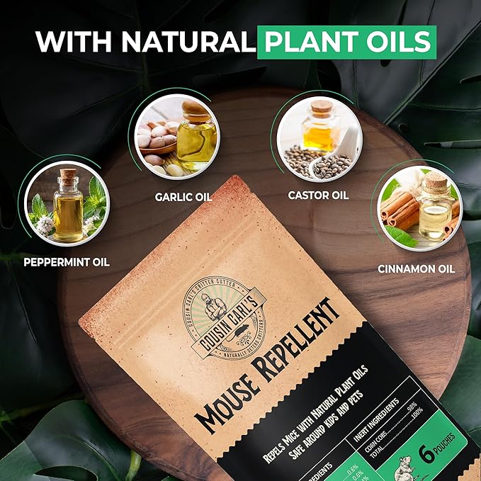 Cousin Carl’s Natural Mouse Repellent Pouches – Plant-Based Pest Control Formula (6-Pack)