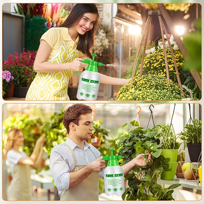 4 Pcs 1/2 Gallon Plastic Handheld Pump Sprayer – Garden Pressure Sprayer Bottle with Adjustable Nozzle for Plants, Cleaning, Household Tasks – White & Green