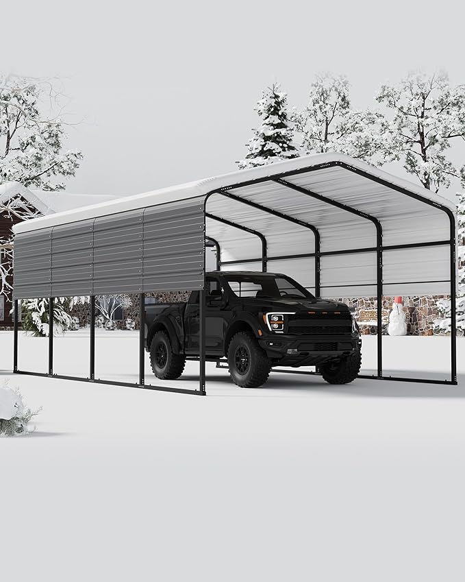 Metal Carport, Outdoor Car Port Canopy with Reinforced Base and Galvanized Steel Roof, Heavy Duty Garage Car Shelter Shade for SUV, Truck, Boats, 13x20 FT