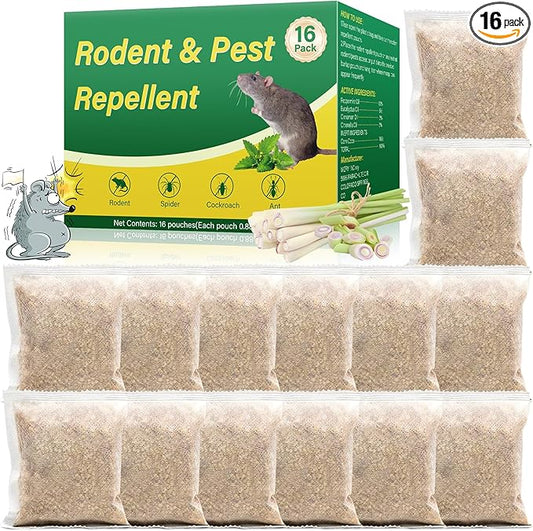 Rodent Repellent, 16 Pack Natural Mouse Repellent Pouches - Peppermint Oil to Repel Rodents Rats Squirrel, Outdoor Indoor Mice Repellent for House Garage Basement RV Car
