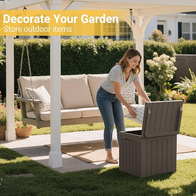 Greesum 31 Gallon Resin Deck Box Large Outdoor Storage for Patio Furniture, Garden Tools, Pool Supplies, Weatherproof and UV Resistant, Lockable, Dark Brown