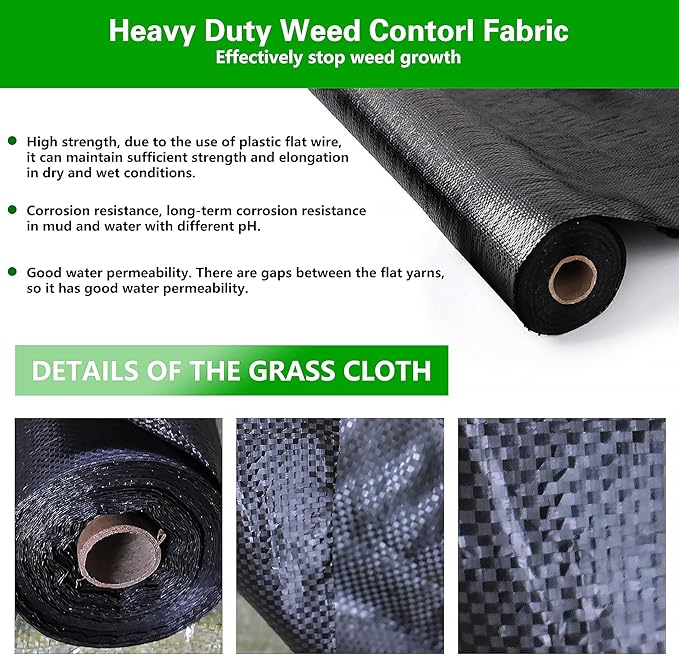 4x250ft Weed Barrier Fabric Landscape, Long-Term Use, Flexible, Breathable, Water Permeable, Grass Barrier Landscape Fabric Ground Cover Cloth for Garden Planting Weed Blocking