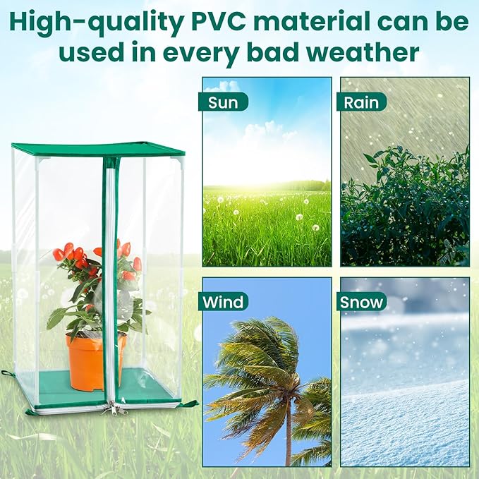 Nuanchu 2 Pcs Mini Greenhouse PVC Portable Greenhouse 11.8 x 11.8 x 19.7 Inch with Ground Nails Mini Indoor Outdoor Warm House for Gardening Plants Flowers