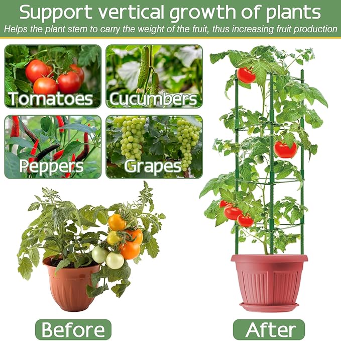 Halatool 4 Pack Tomato Cages for Garden,Up to 48in(4FT) Adjustable Tomato Cage,Garden Stakes Tomato Trellis for Pots,Tomato Plant Support for Raised Garden Bed &Climbing Vegetables Flowers(Green)
