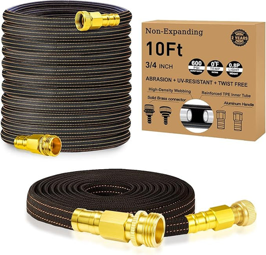 10FT Lightweight Garden Hose,Flexible Water Hose with Solid Brass Head,Kink-Free,Collapsible Hose,High Pressure Flat Water Hose for RV,Boat,Car Wash,Garden,Yard,Camper,Outdoor (OrangeBlack, 10 feet)