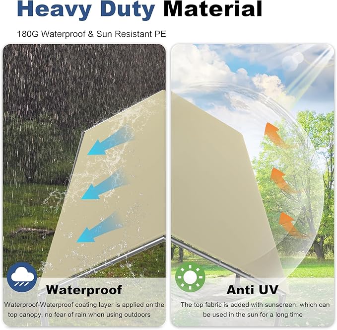 Carport 10x20ft Heavy Duty Car Tent, Portable Garage, Car Shelter, All-Season Tarp Tent for Car, Party，Beige