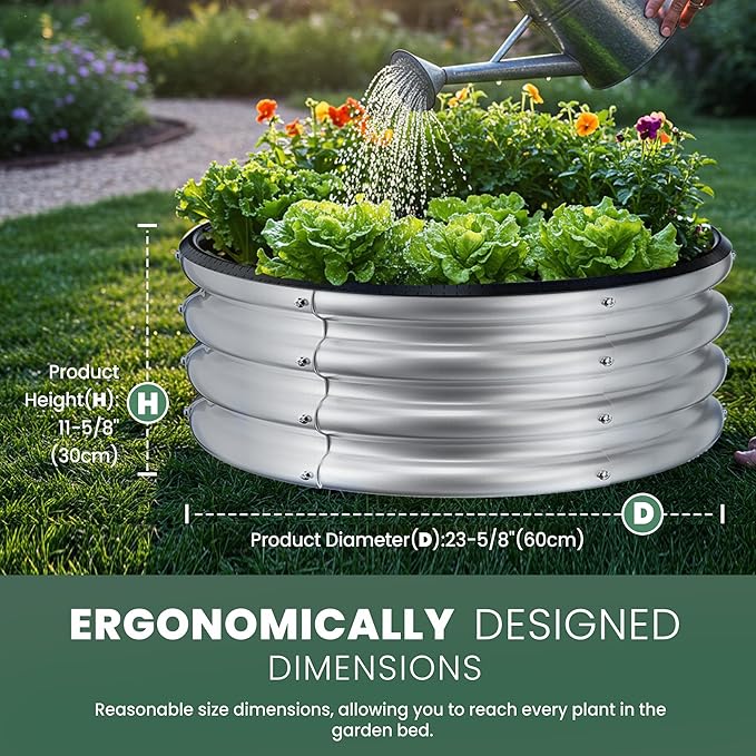 Round Galvanized Raised Garden Bed Kit, 2 Pcs 2 x 2 x 1ft Arian Silver Galvanized Garden Boxes, Outdoor for Vegetables