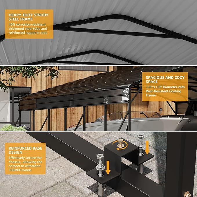 20' x 30' x 8.5' Heavy Duty Metal Carport with Galvanized Steel Roof, Steel Carport Kits Outdoor with Metal Roof, Galvanized Car Shelter for Tractors, Pickup, Boat, Car
