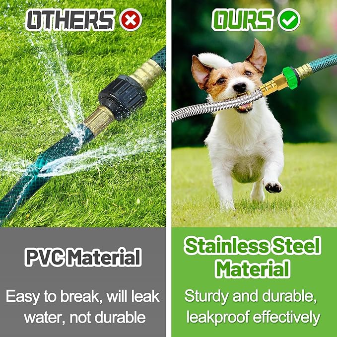 Female to Female Leader Hose for Hoses Reel, 10ft Metal Leakproof Short Garden Hose Connector, Heavy Duty 304 Stainless Steel Flexible Water Pipe for Outdoor Garden Watering Car Pet Cleaning
