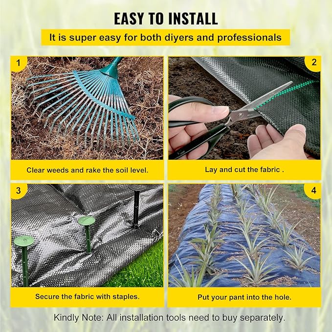 VEVOR Weed Barrier Landscape Fabric, Heavy Duty 5x250FT 5oz Woven Garden Fabric Weed Barrier, Weed Control Fabric Ground Cover, Geotextile Fabric, Weed Block Gardening Mat, Driveway Fabric Landscaping