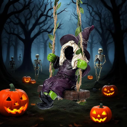 The Garden Witch Statue on The Swing decorates The Small Witch Statue for Indoor and Outdoor Horror Decor Halloween Decor