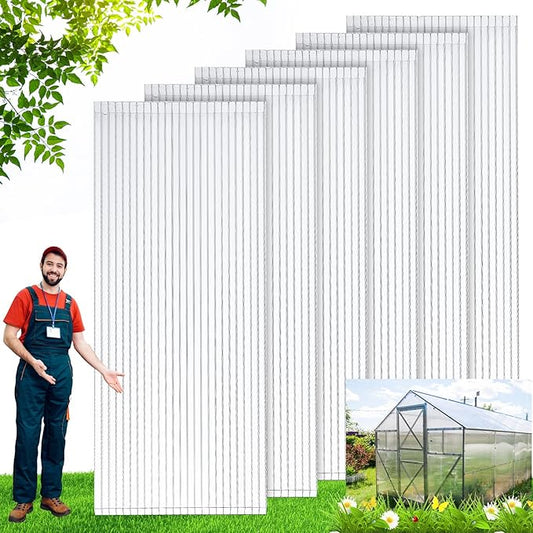 Tatuo 6 Pack 6' X 2' X 0.24'' Polycarbonate Greenhouse Panels Polycarbonate Sheets Twin-Wall Roof Panels Waterproof UV Protected Clear Corrugated Plastic Roofing for Greenhouse Replacement