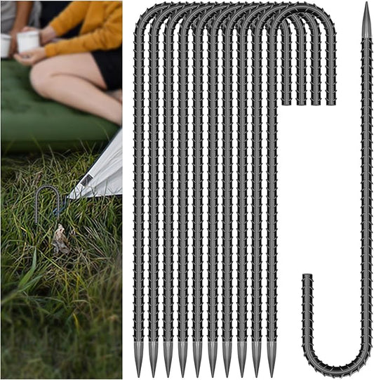 10 Pieces 12 Inch Long 5/16 Inch Diameter Rebar Tent Stakes Heavy Duty, Ground Anchors,Rebar Yard Fence Metal Lawn Bounce House Stakes Heavy Duty, Chain Link Fence J Hooks for Garden Wire Fencing
