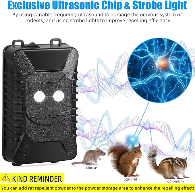 4 Pack Rodent Repellent for Car Engines, Plug-in Rodent Repeller Ultrasonic Indoor, Battery Operated Car Mouse Repellent Under Hood, Keep Mice Rat Squirrel Out of Car, Attic, Garage, Barn