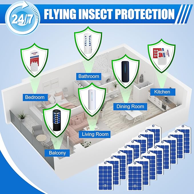 Qualirey 30 Pack Flying Insect Trap Refill Compatible with VEYOFLY Fly Trap LAMP Refill-VF02, Glue Board Bug Catcher, Replacement Sticky Glue Cards for Indoor Mosquito Gnat Fly & Other Bugs (Enhance)