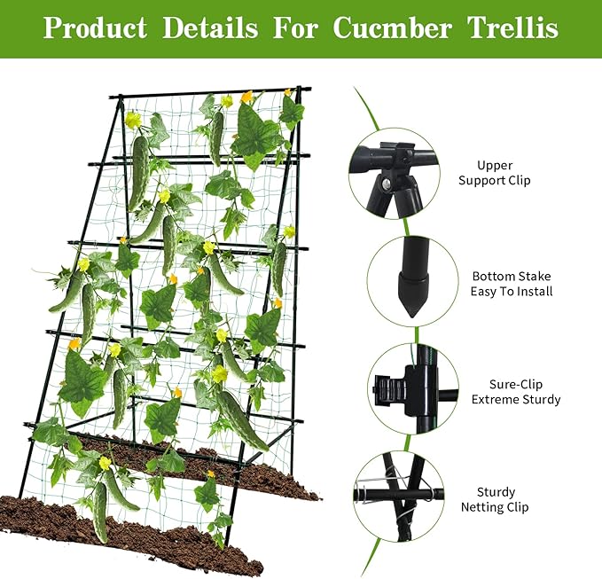 Cucumber Trellis 69.8" H x 36" W, A Frame Garden Trellis for Raised Bed Climbing Plants Metal+PE Coated Grow Support for Vines, Vegetables