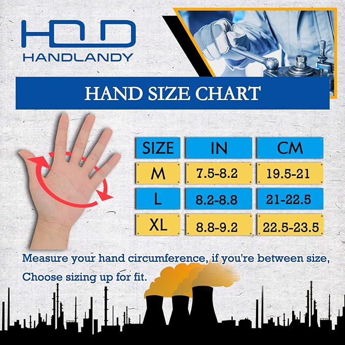 HANDLANDY Men Leather Gardening Gloves, Utility Work Gloves for Mechanics, Construction, Driver