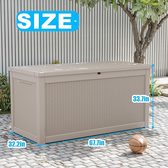 260 Gallon Outdoor Storage Box – Resin Deck Box with Lockable Lid, Waterproof Patio Furniture Storage for Tools, Garden & Yard Organization