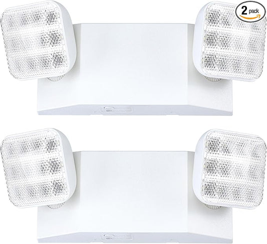 GRUENLICH LED Emergency Light, Exit Lighting Fixtures with Two LED Heads and Back-Up Batteries, UL 924 Qualified, 120/277 Voltage, 2-Pack