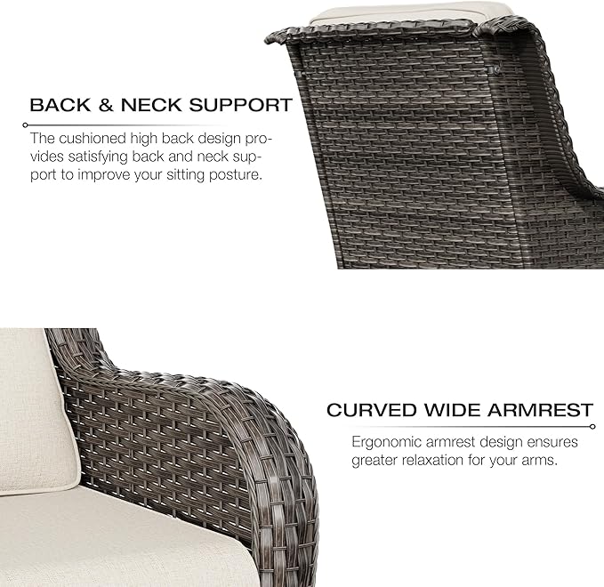 Joyside Outdoor Swivel Rocker Patio Chairs Set of 2 and Matching Side Table - 3 Piece Wicker Patio Bistro Set with Premium Fabric Cushions(Mixed Grey/Beige)