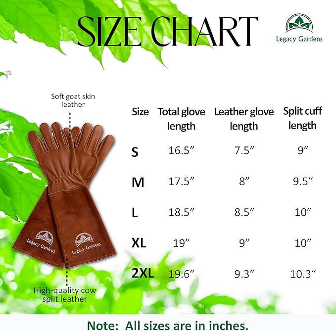 Leather Gardening Gloves for Women & Men, Long Garden Gloves, Cowhide Gauntlet Rose Pruning Thorn Resistant, Forearm Protection, 2XL, Brown