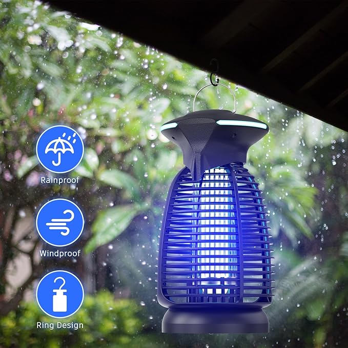 Bug Zapper Outdoor for Mosquito Flies - Waterproof Insect Killer Trap Lamp Electric 4200V Powerful Bug Zappers Indoor with LED Light for Patio Porch Garage Backyard & Home