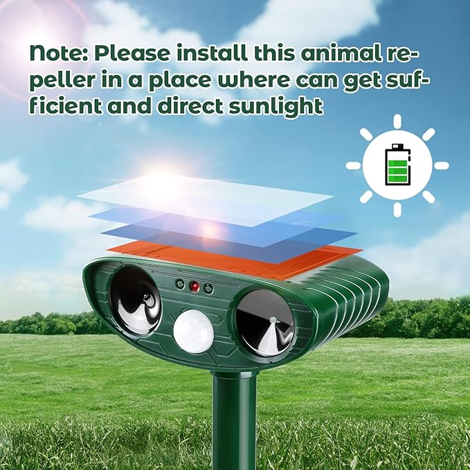 4 Pack Ultrasonic Animal Repellent Outdoor Deer Repellent Devices Solar Animal Repeller Deterrent to Scare Cat Squirrel Rabbit Dog Raccoon Skunk for Yard Lawn Raccoon Skunk for Yard Lawn