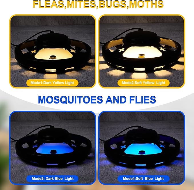 4 Pcs Flea Traps for Inside Your Home with 8 Sticky Pads, Bed Bug Tick Killer Flea Light Gnat Traps Pest Control, UV Night Light Bug Catcher for Bugs Moths Gnat Indoor and Outdoor(White,Black)