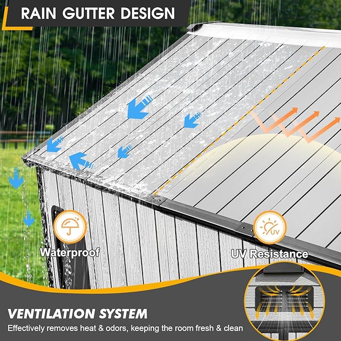 8 x 10 FT Resin Storage Tool Shed, All-Weather Outdoor Storage Shed with Windows, Lockable Doors & Floor, Plastic Storage Shed for Patio, Poolside, Backyard, Garden