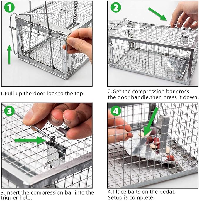 Kensizer 2-Pack Humane Rat Trap, Chipmunk Rodent Trap That Work for Indoor and Outdoor Small Animal - Mouse Voles Hamsters Live Cage Catch and Release