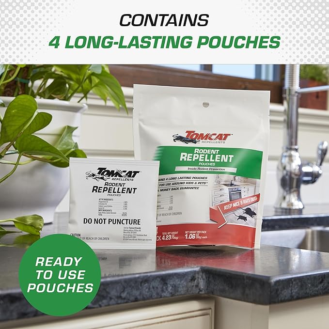 Tomcat Repellents Rodent Repellent Pouches, Ready-to-Use, Inside Rodent Prevention with Essential Oils, 4.23 oz., 4-Pack