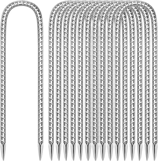 10 Pack Ground Garden Rebar Stakes Rebar 12 Inch Anti-Rust Galvanized Steel U Shape Hook Heavy Duty Ground Anchors for Tents, Position Kits,Fences, and Trampolines Landscape Fabric