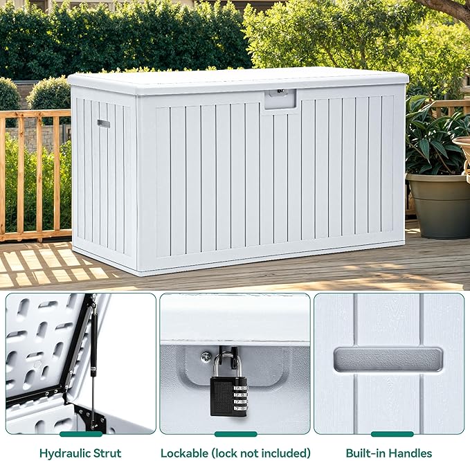YITAHOME 200 Gallon Double-Wall Deck Box with Divider & Side Handles, Outdoor Large Storage for Patio Furniture Cushions, Garden Pool Accessories, Water Resistant & Lockable