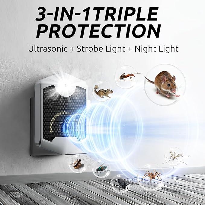 Ultrasonic Pest Repeller Plug in (4 Pack) - Rodent Repellent Indoor Electronic Pest Control with Flashing Light, Mouse Deterrent, Pest Repellent Ultrasonic for Mice, Rat, Spiders, Roaches, Insects