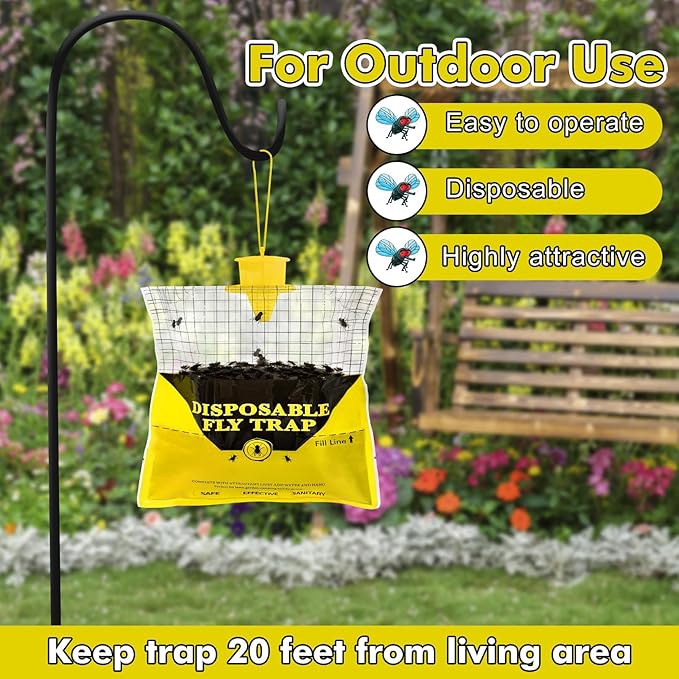 Glovv Fly Traps Outdoor Hanging with Bait, 12 Pack Disposable Flies Bags Hunter Ranch Trap, Control Bug Catcher Killer Repellent for Stable Horse Barn & Farm