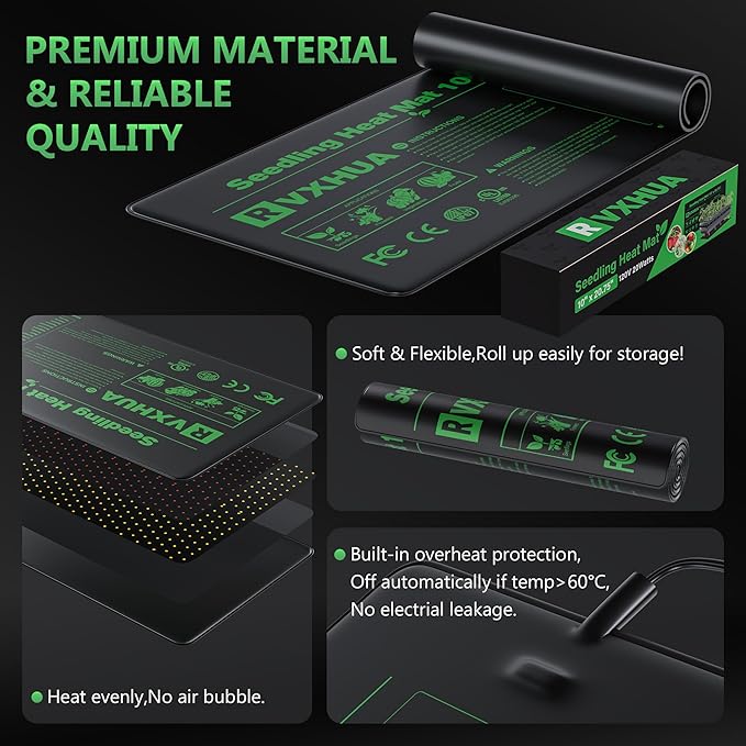 Adjustable Seedling Heat Mat with Temperature Controller, Waterproof Plant Heating Pad Seed Starter Warming Mat for Rapid Seed Germination - 10 x 20.75Inch