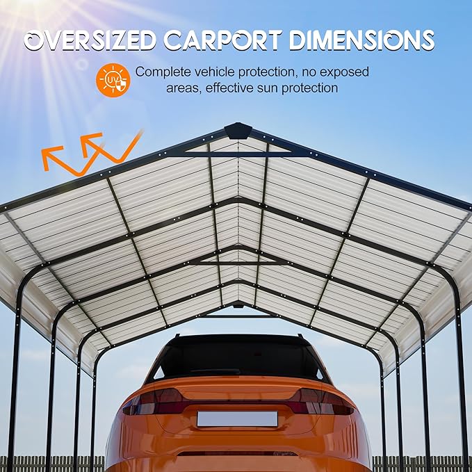 12X20 FT Metal Carport, Outdoor Car Shelter All Weather, Heavy Duty Outdoor Galvanized Car Shelter for Car Boat Truck and SUVs, Black