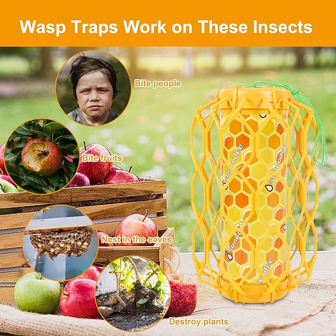 4 Pack Upgraded Wasp Trap Outdoor Hanging, Carpenter Bee and Hornet Catcher, Reusable Yellow Jacket Trap with Bait Reservoir, Bee Killer and Wasp Catcher for Outside (Orange)