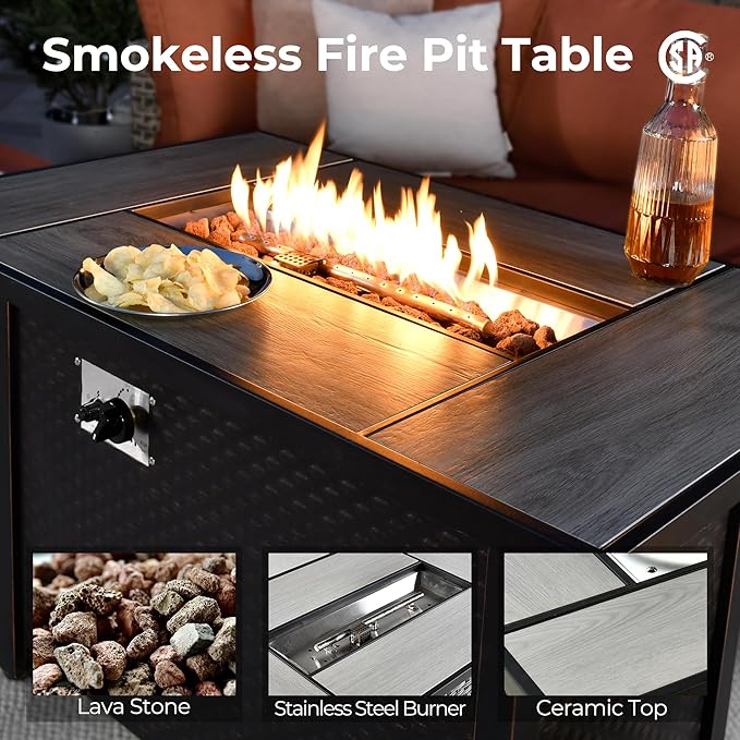 HOOOWOOO Outdoor Patio Furniture Set with Fire Pit Table,11 Pieces Wicker Out Door Sectional Furniture L Shaped Couch,Outside Patio Conversation Sets Swivel Chair,Charcoal Gray