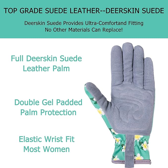 SKYDEER Premium Genuine Deerskin Suede Women's Gardening Gloves, Ultra-Soft Padded, Comfort Fit for Work (SD6611/M)